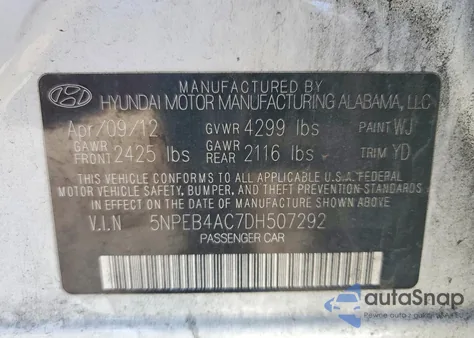 2013 Hyundai Sonata Gls из США, поврежденный, VIN 5NPEB4AC7DH507292